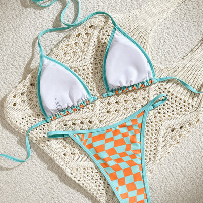 Checkers Bikini Blue and Orange