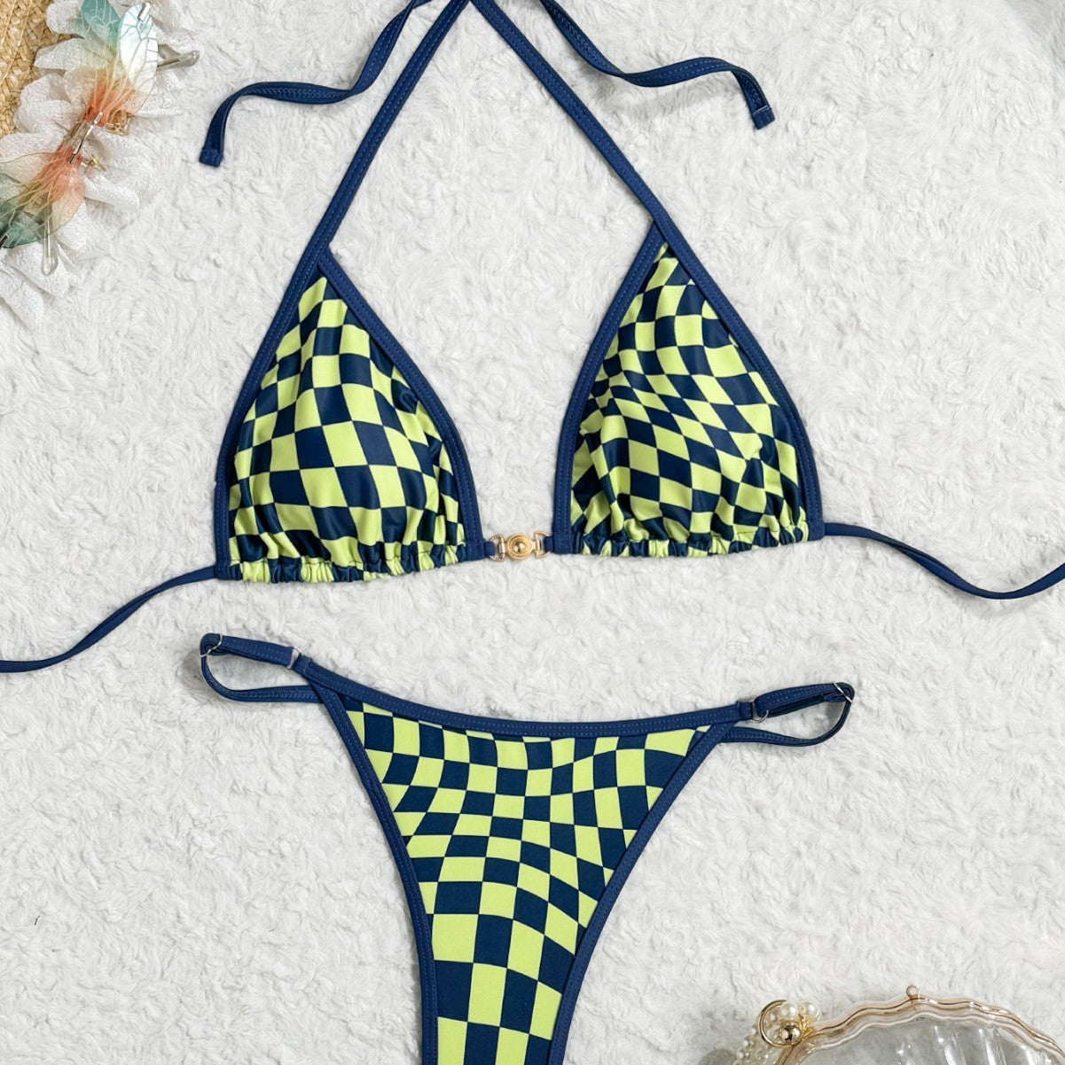 Checkers Bikini Blue and Yellow